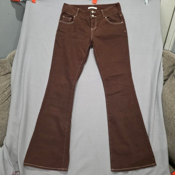 PacSun Brown Low Rise Bootcut Jeans White Contrast Stitch Y2K Flare Size 28 - Picture 2 of 9